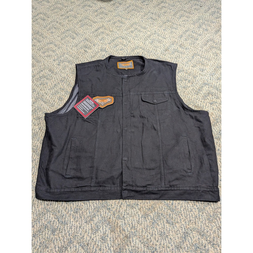 LeatherStand Mens 7XL Black Denim Motorcycle Vest Concealed Carry Pockets NEW